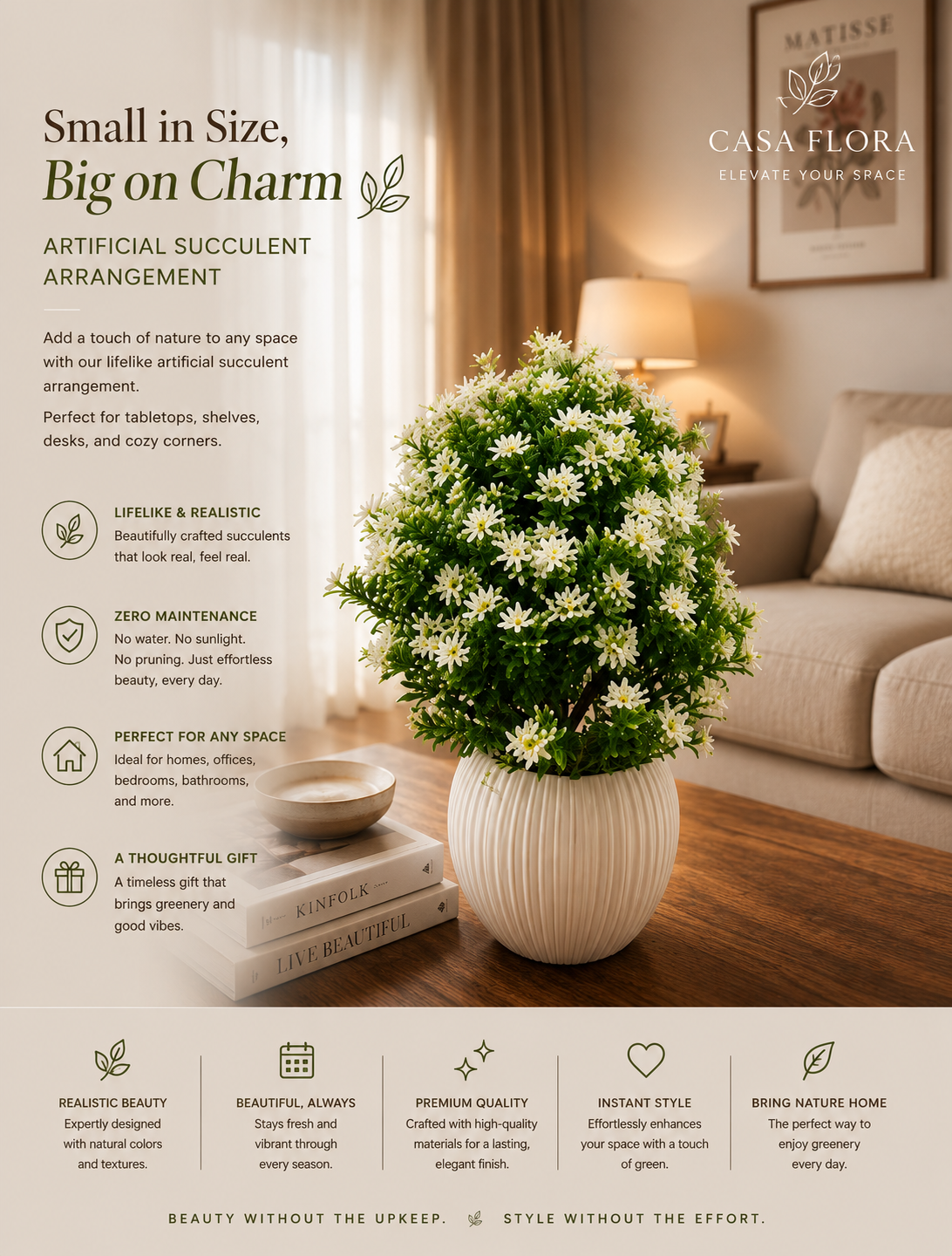 Artificial White Daisy Bush in Decorative Pot
