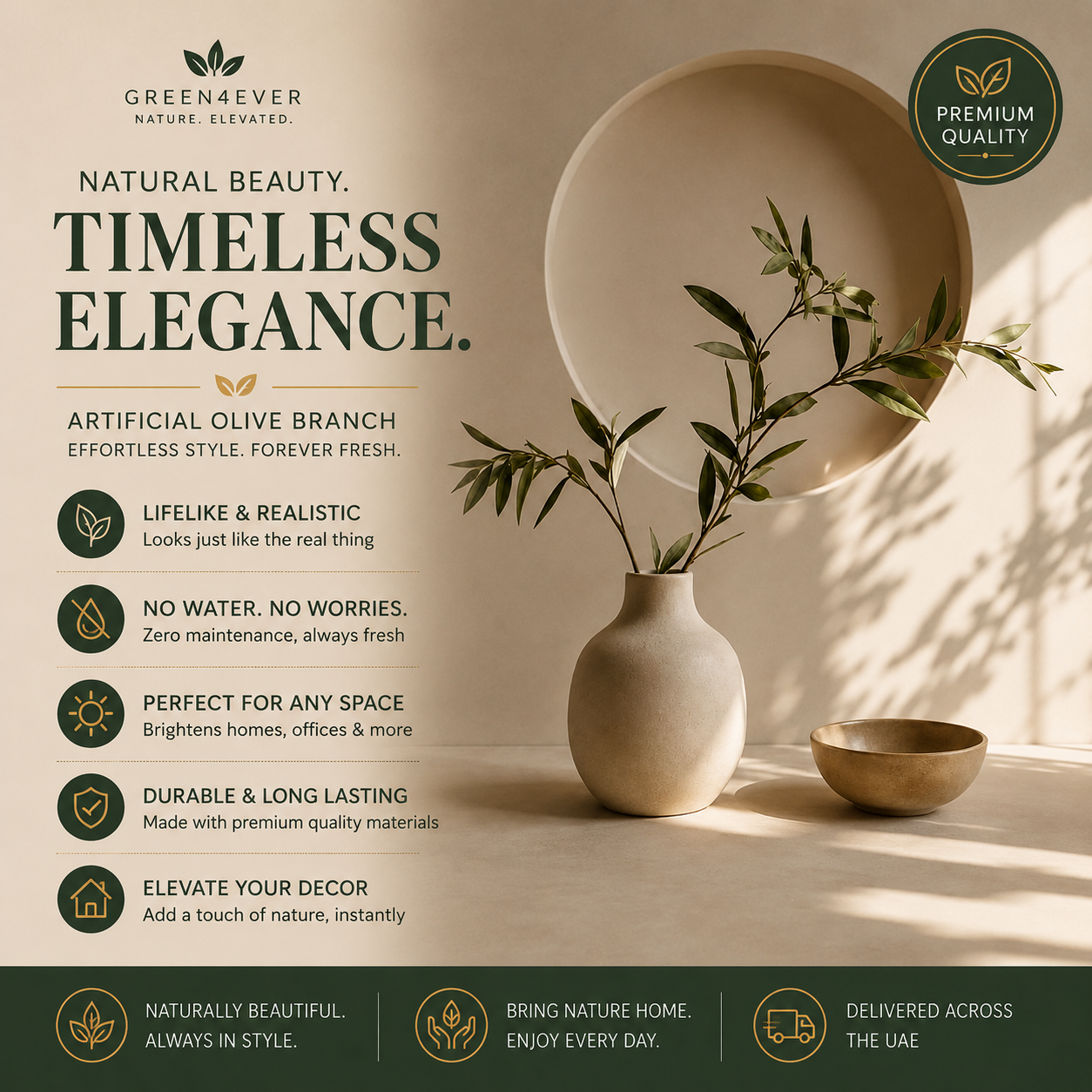 Artificial Olive Branch Arrangement in Ceramic Vase