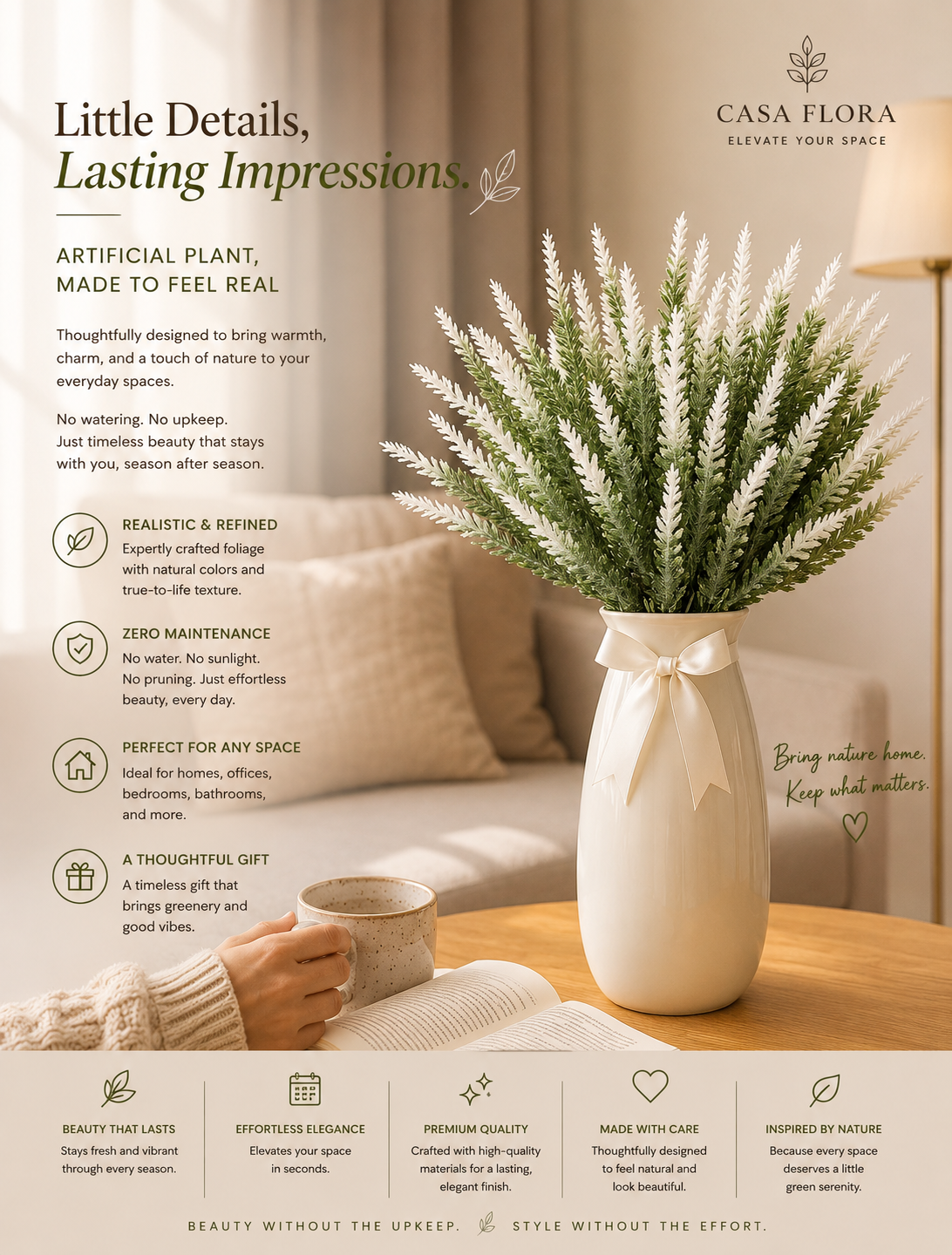 Artificial White Lavender Plant in Ceramic Vase