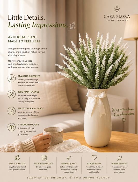 Artificial White Lavender Plant in Ceramic Vase
