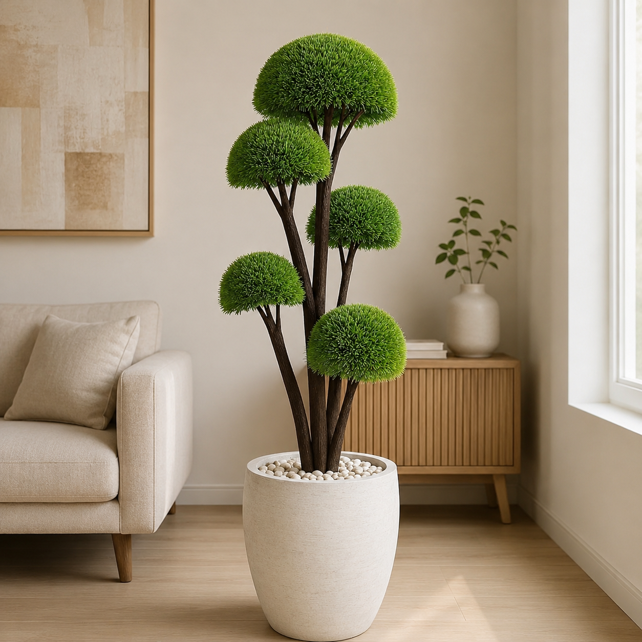 Half-Ball Tree Artificial Plant with Natural Wooden Trunk