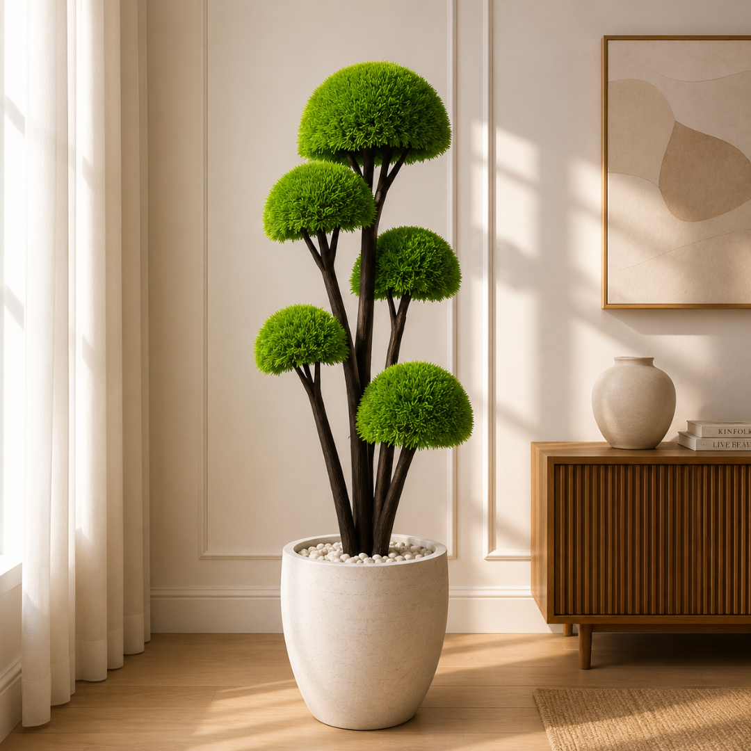 Half-Ball Tree Artificial Plant with Natural Wooden Trunk
