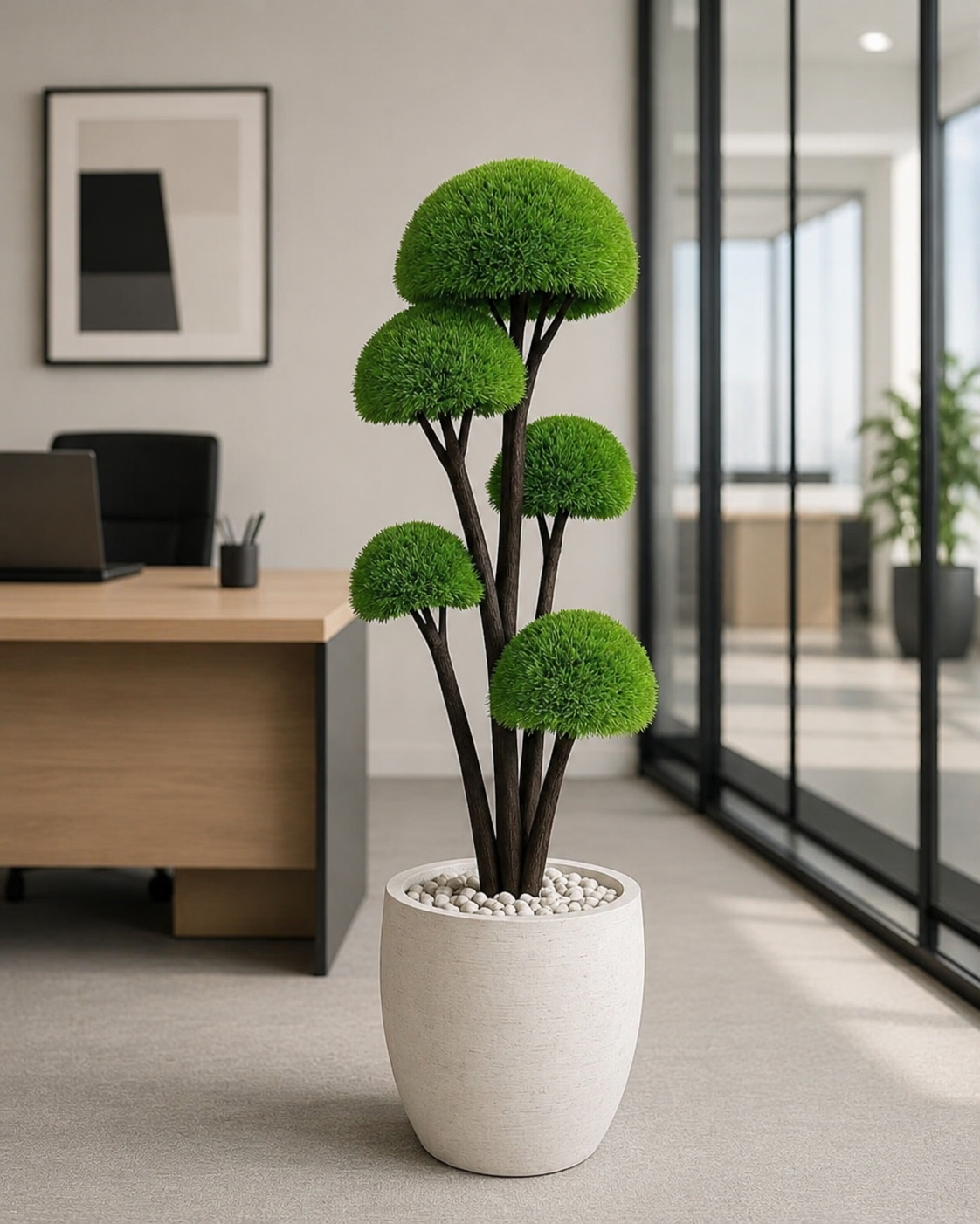 Half-Ball Tree Artificial Plant with Natural Wooden Trunk