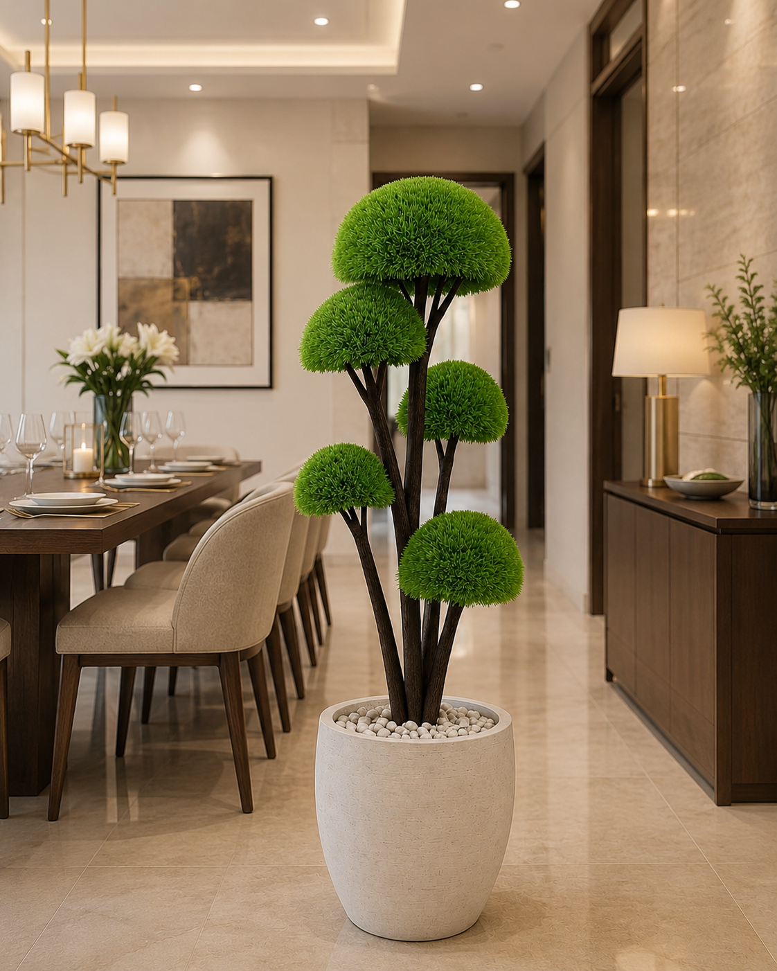 Half-Ball Tree Artificial Plant with Natural Wooden Trunk