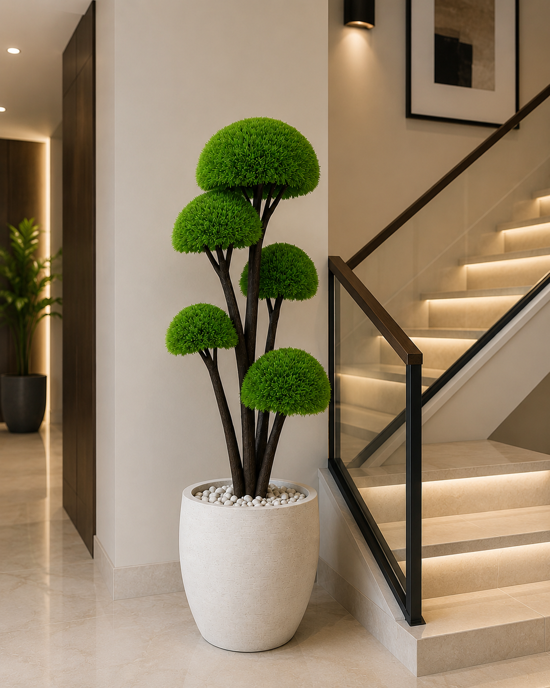 Half-Ball Tree Artificial Plant with Natural Wooden Trunk
